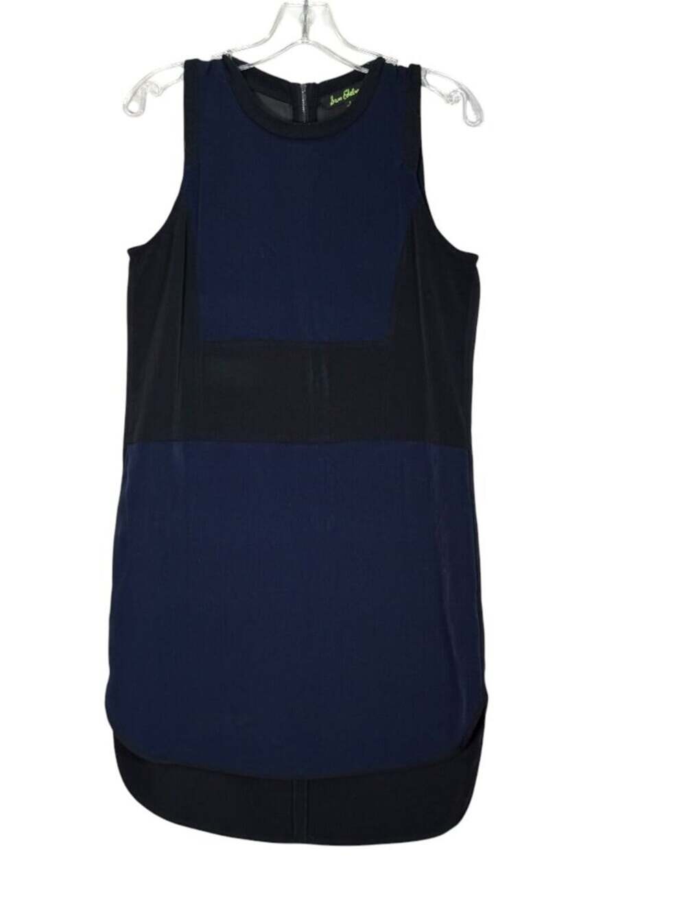 SAM EDELMAN Dress Sheer Back Zip Navy Black Color Block Sheath Size S